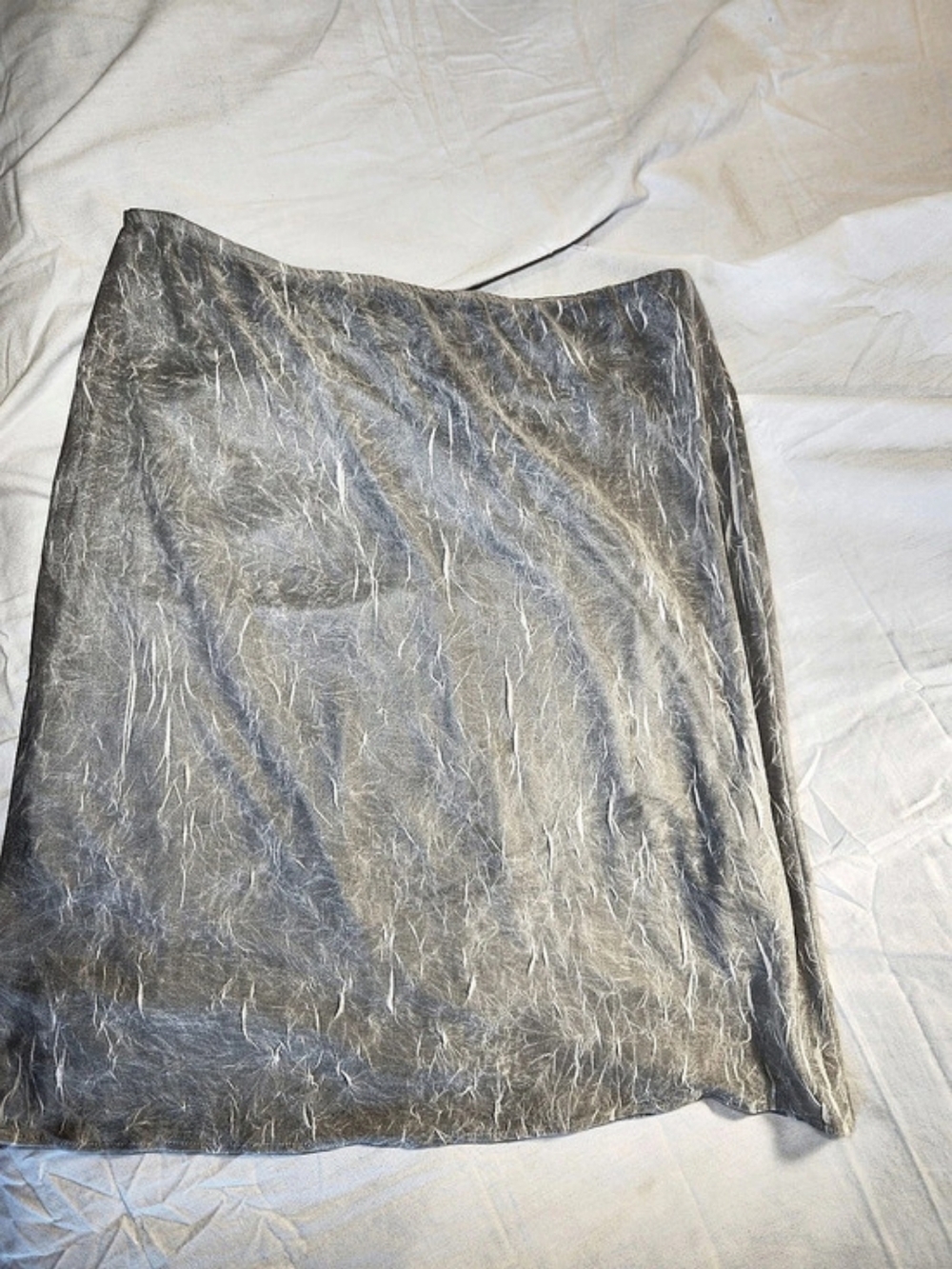 Copper Key Knee Pencil Skirt in Silver Satin Crinkle Elastic Waist Medium